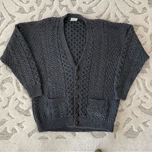 Shannon Woolen Mills Irish Chunky Cable Knit Cardigan Sweater Merino Wool XL